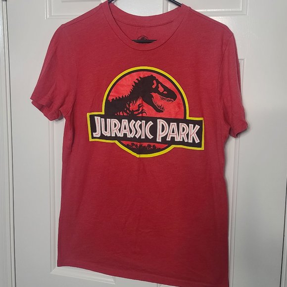 Men's Jurassic Park Logo Outlined Graphic Tee Red Medium - Picture 1 of 3